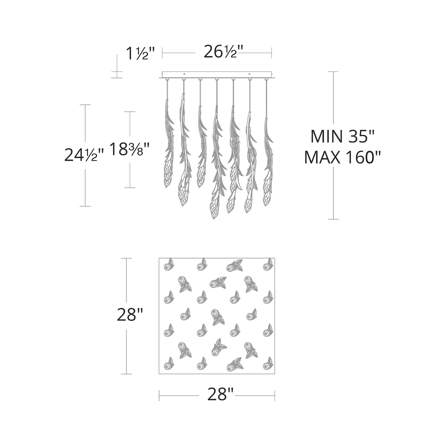 Secret Garden Square LED Multi Light Pendant Light - line drawing.