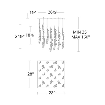 Secret Garden Square LED Multi Light Pendant Light - line drawing.