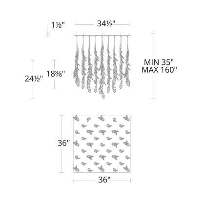 Secret Garden Square LED Multi Light Pendant Light - line drawing.