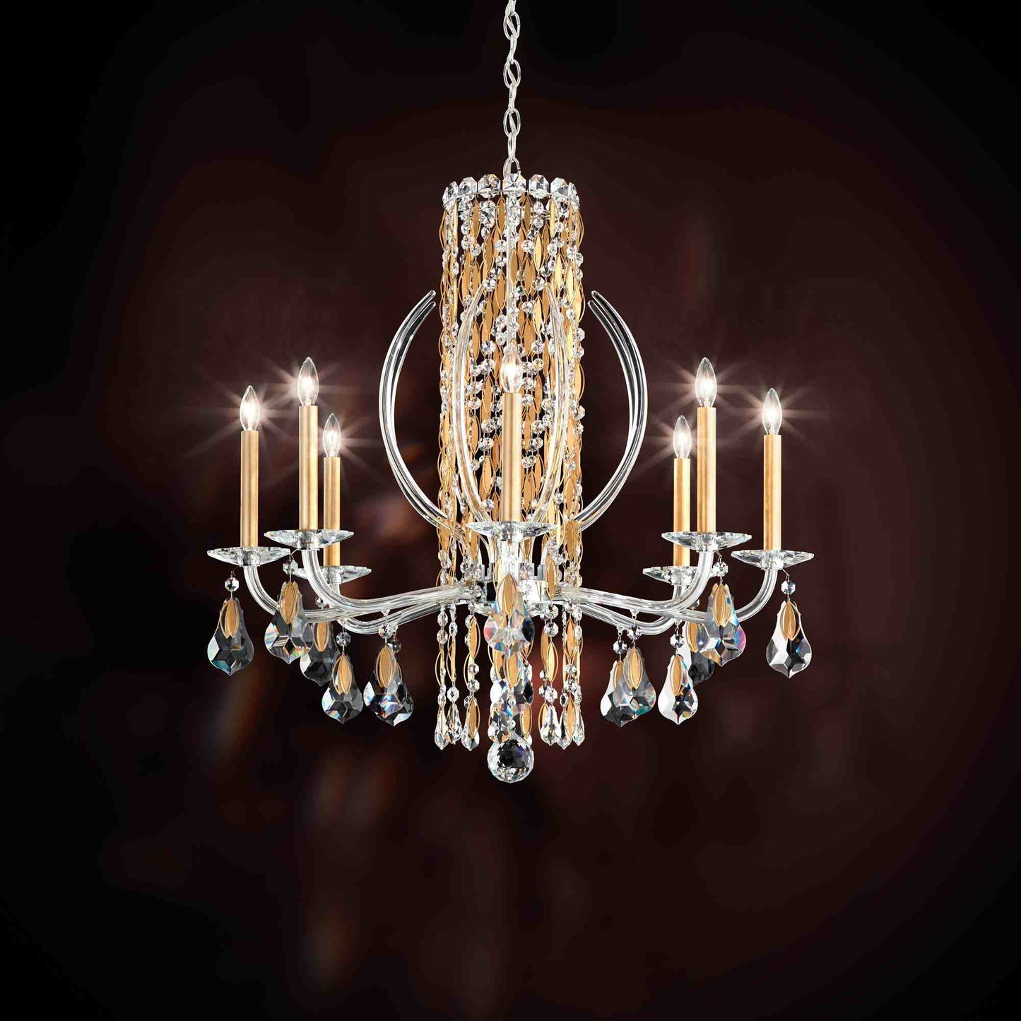 Siena Spikes Chandelier in Heirloom Gold (Heritage Handcut Crystal/8-Light).