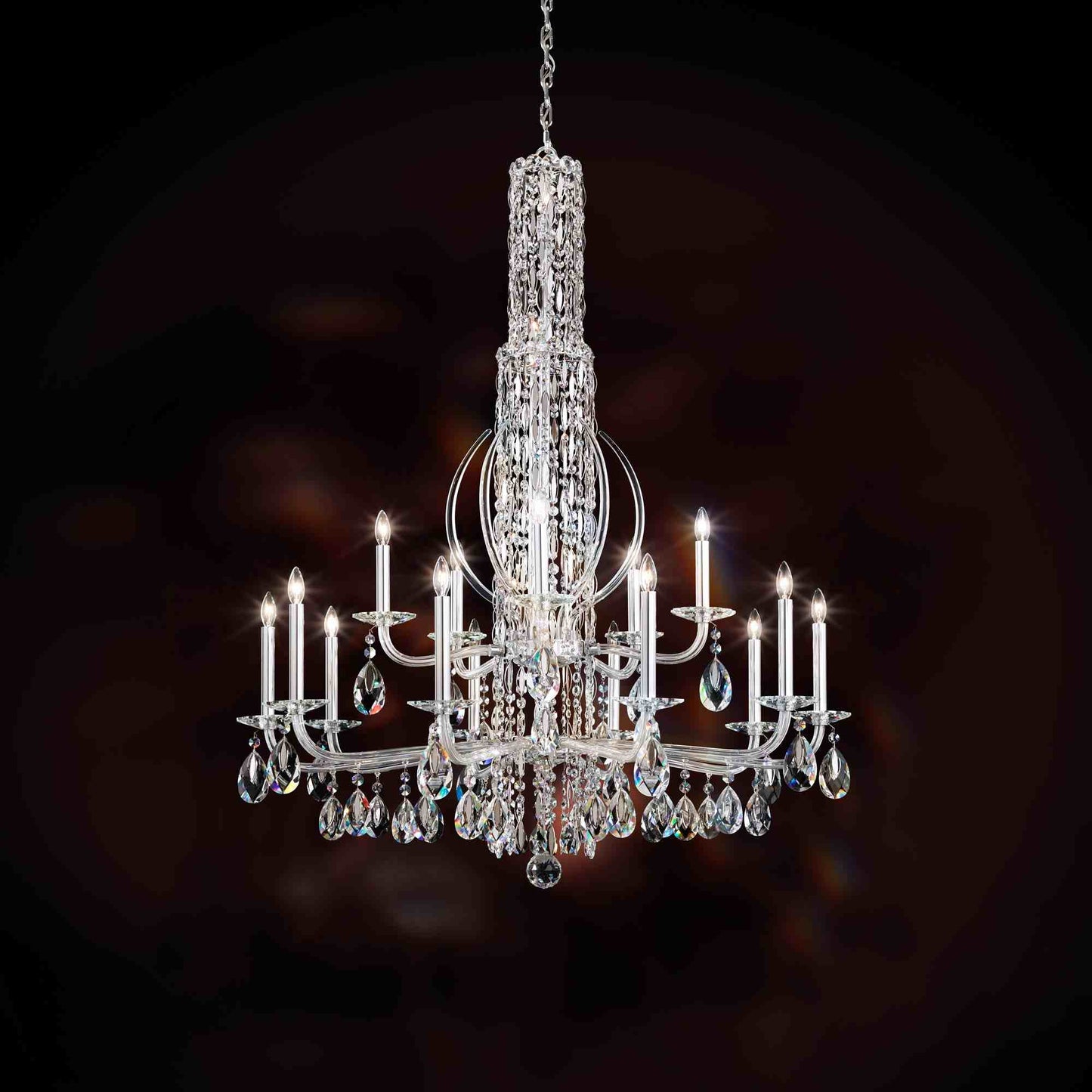 Siena Spikes Chandelier in Polished Stainless Steel (Heritage Handcut Crystal/17-Light).