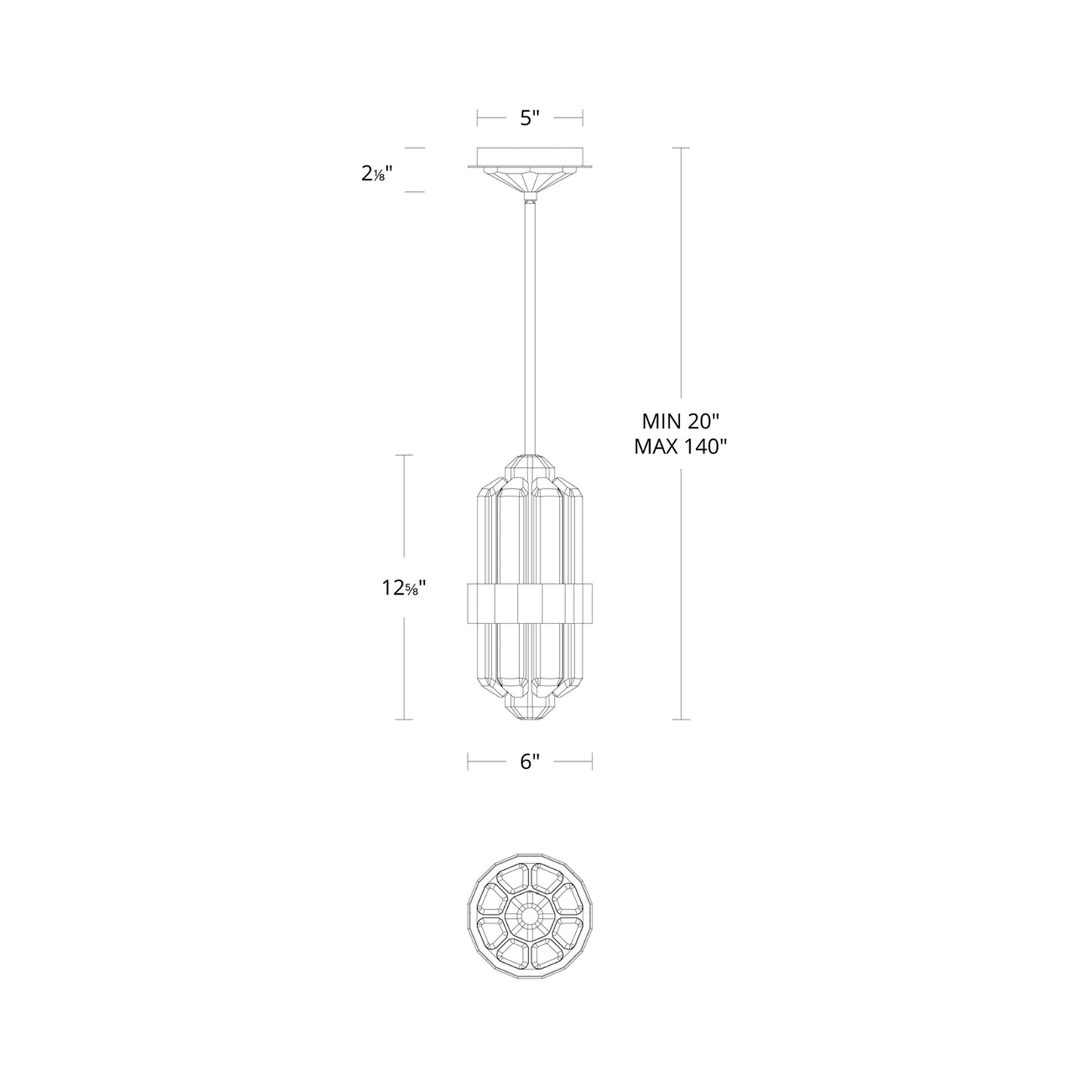 Silo Mini LED Pendant Light - line drawing.