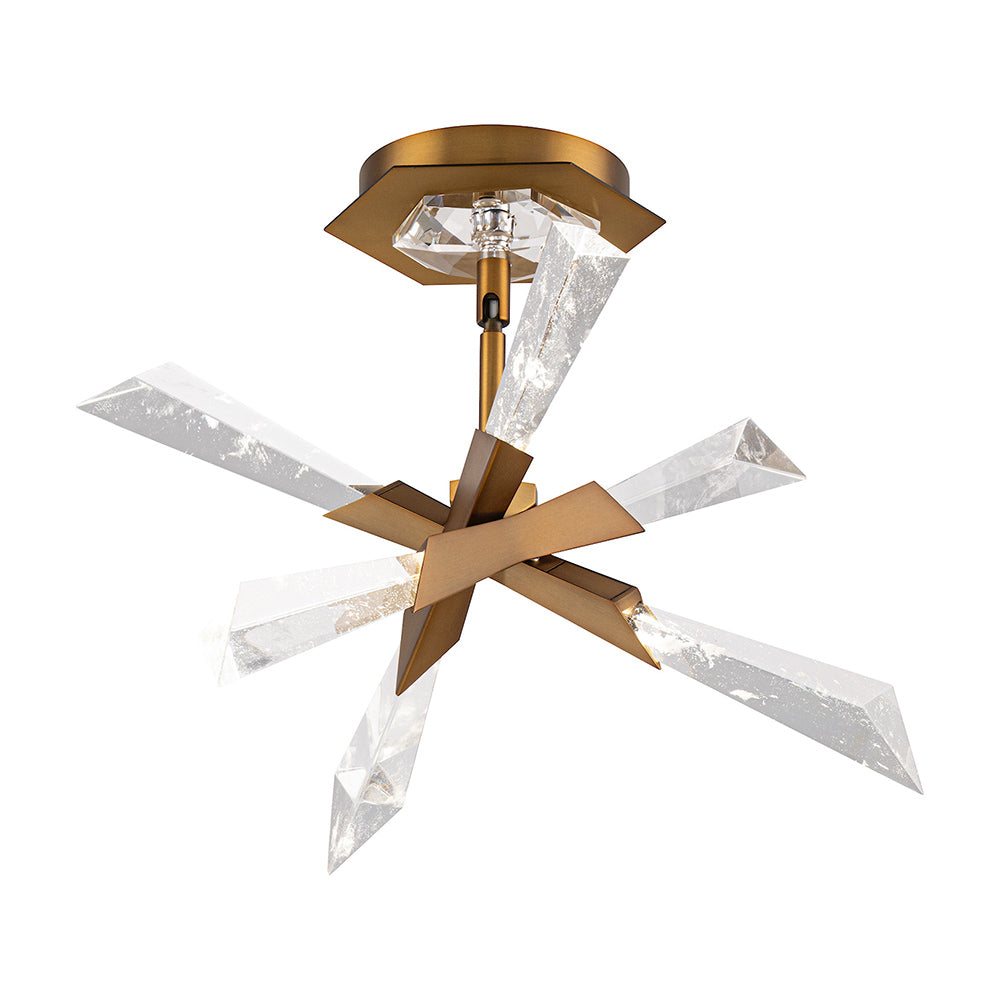 Solitude LED Semi Flush Mount Ceiling Light in Aged Brass (11-Inch).