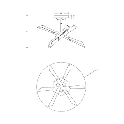 Solitude LED Semi Flush Mount Ceiling Light - line drawing.