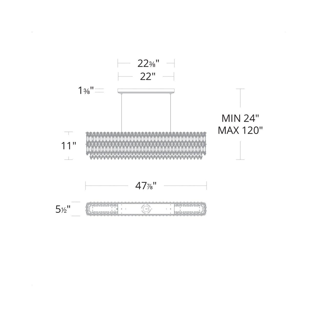 Tahitian LED Linear Pendant Light - line drawing.