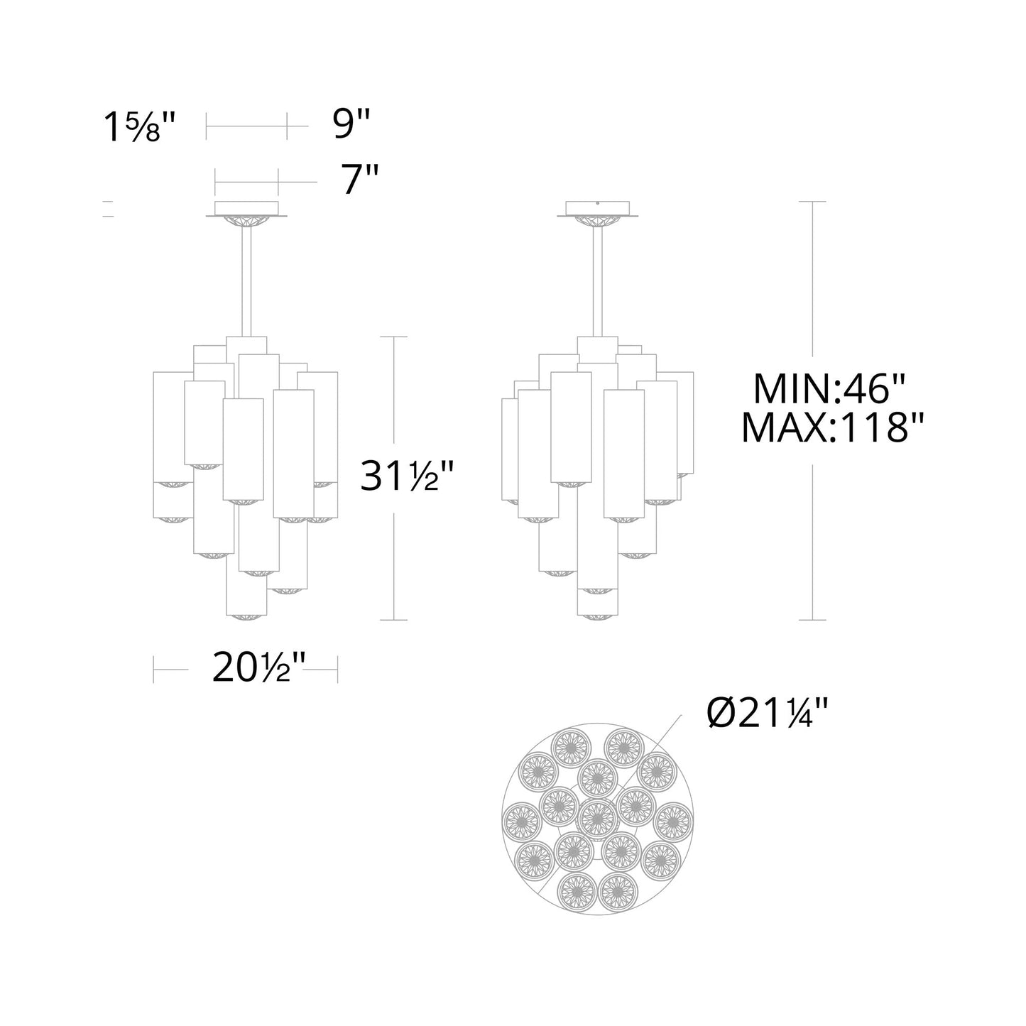 Tamara LED Pendant Light - line drawing.
