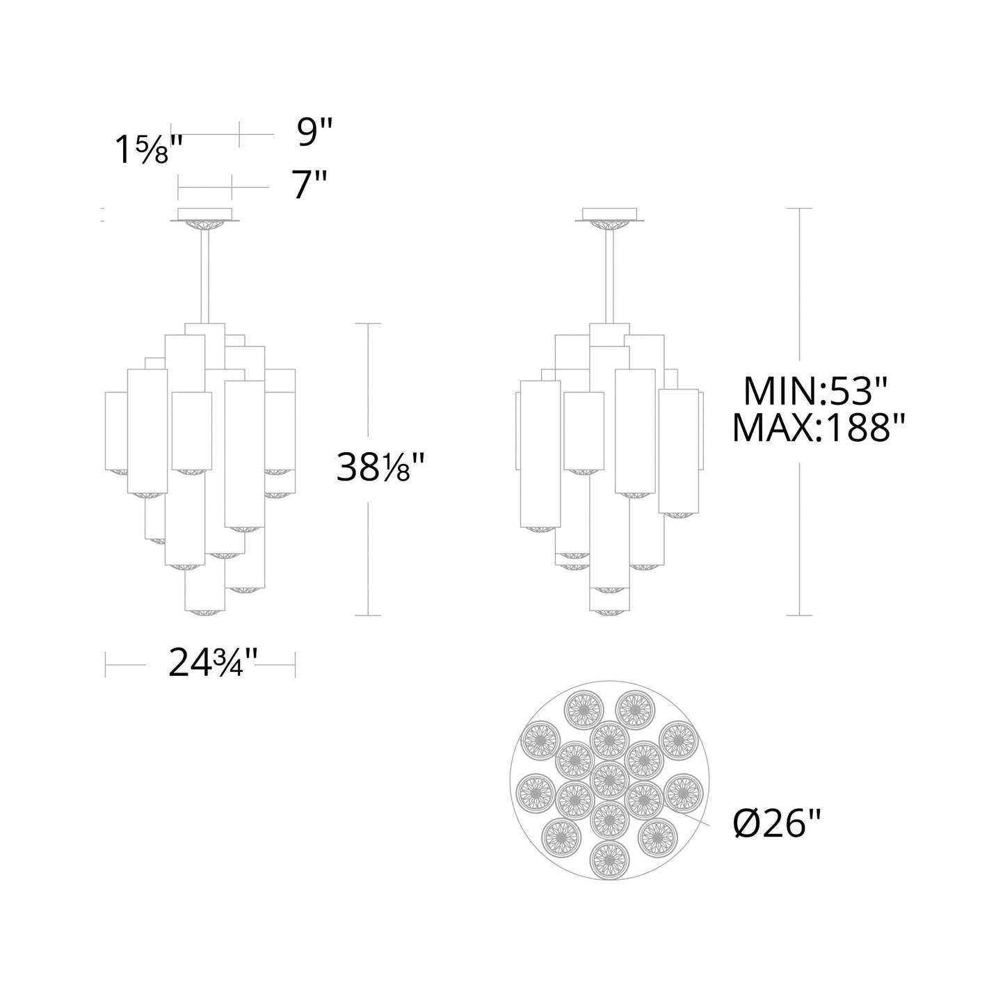 Tamara LED Pendant Light - line drawing.