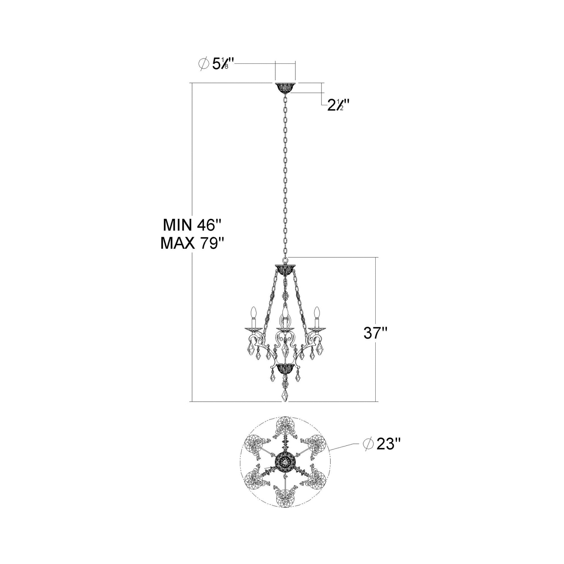 Tamerlaine Chandelier - line drawing.