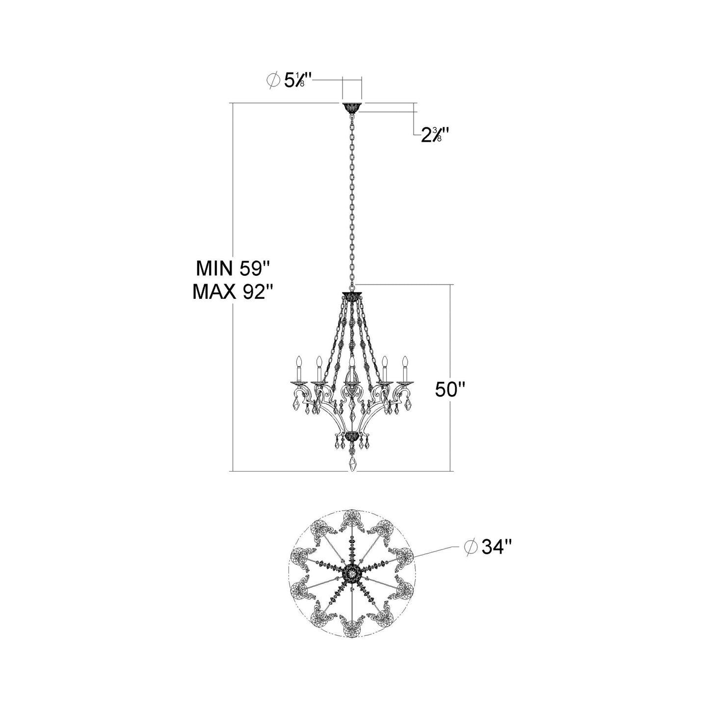 Tamerlaine Chandelier - line drawing.