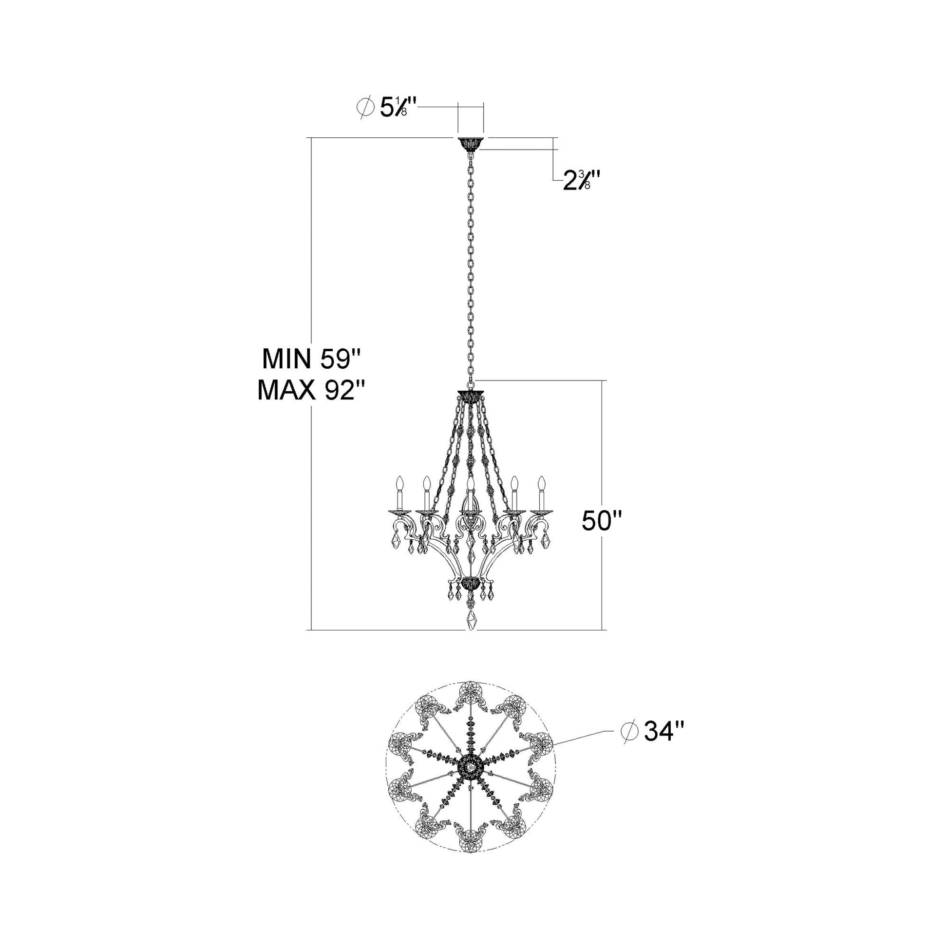 Tamerlaine Chandelier - line drawing.