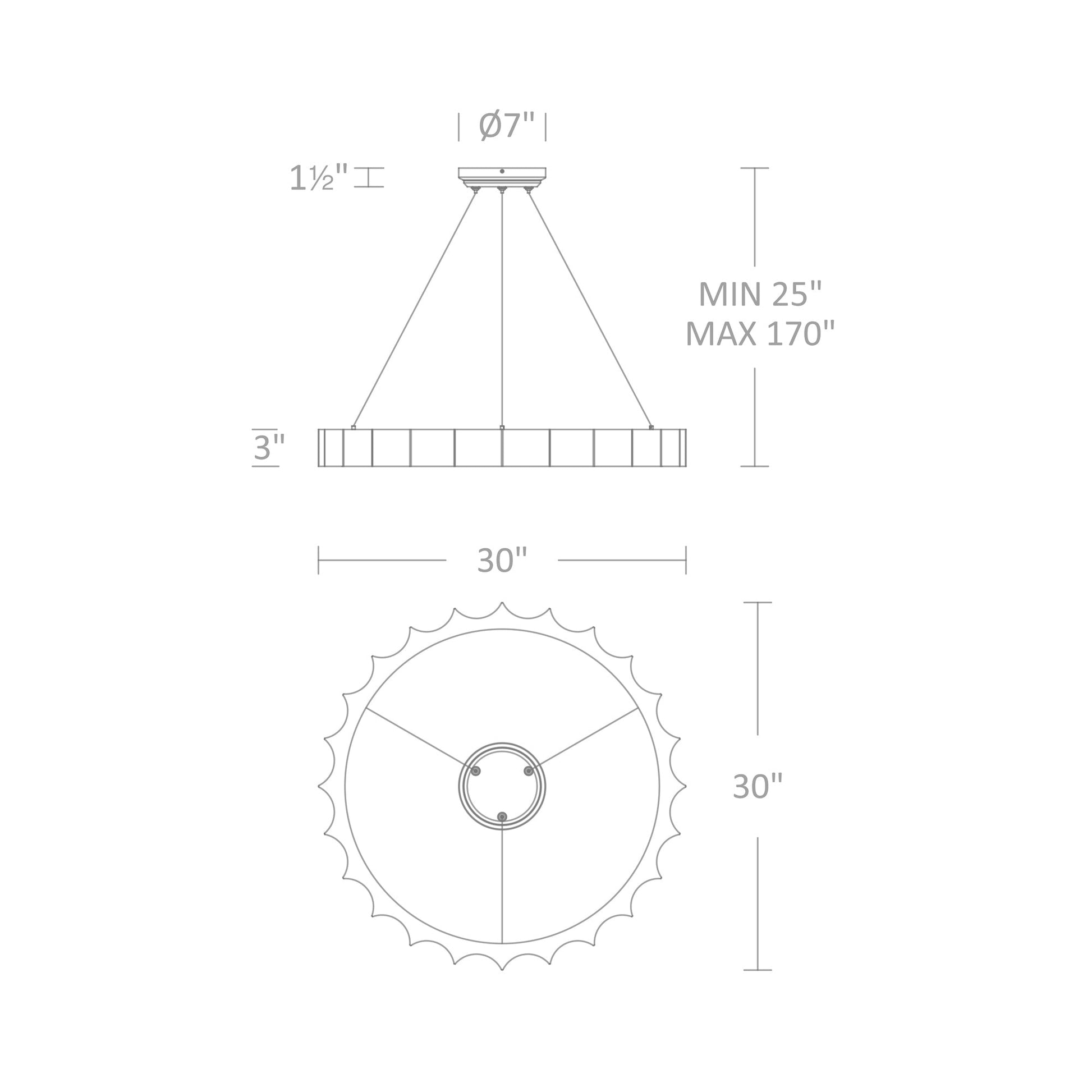 Tarte LED Pendant Light - line drawing.