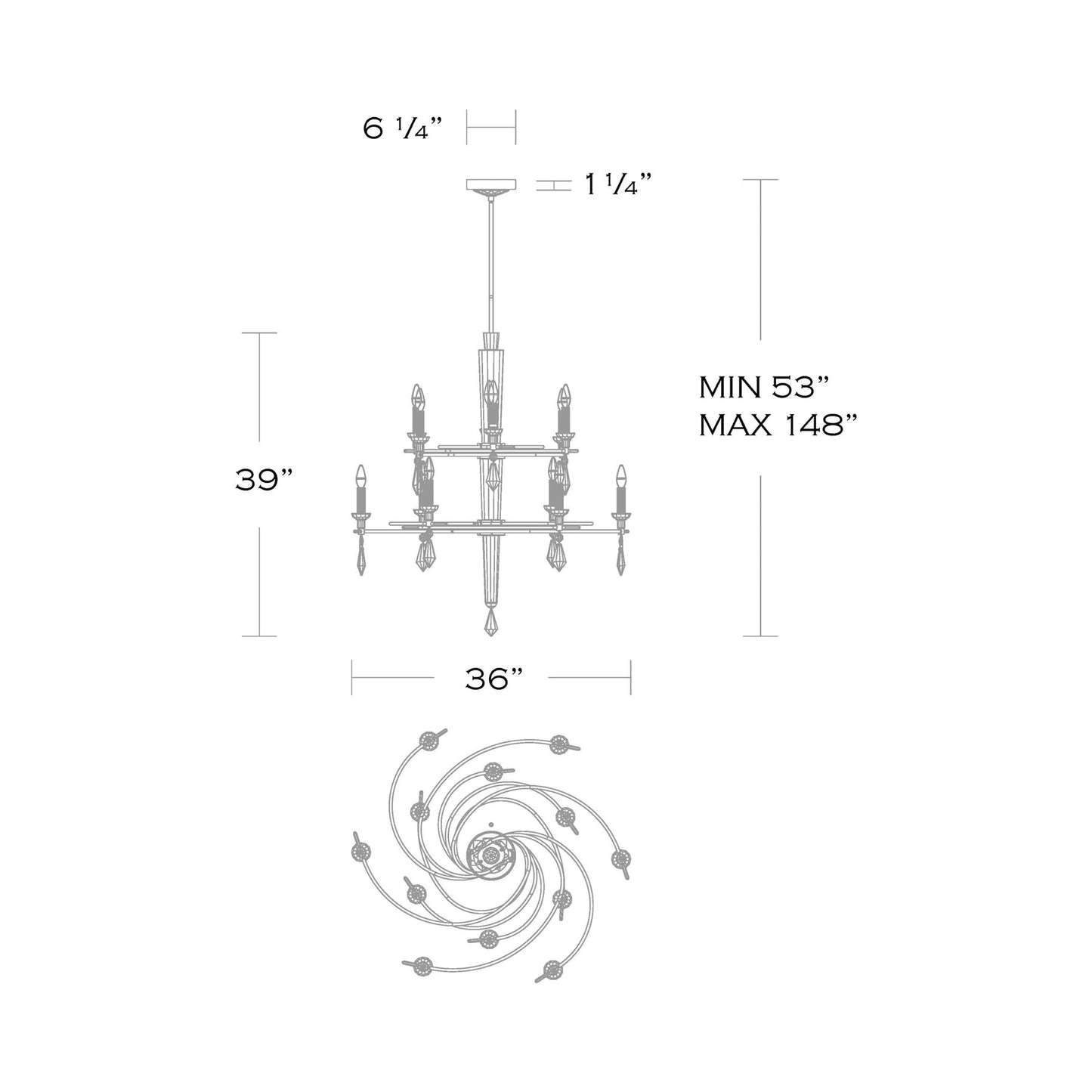 Tempest Chandelier - line drawing.