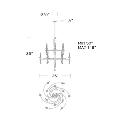 Tempest Chandelier - line drawing.