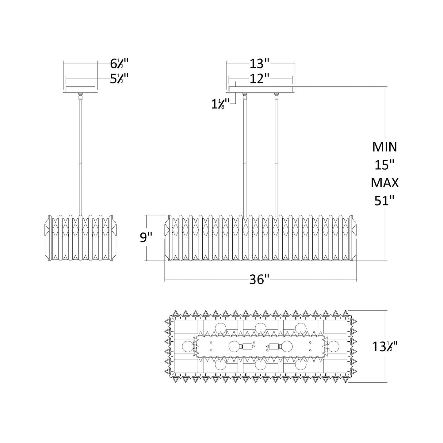 Terina Linear Pendant Light - line drawing.