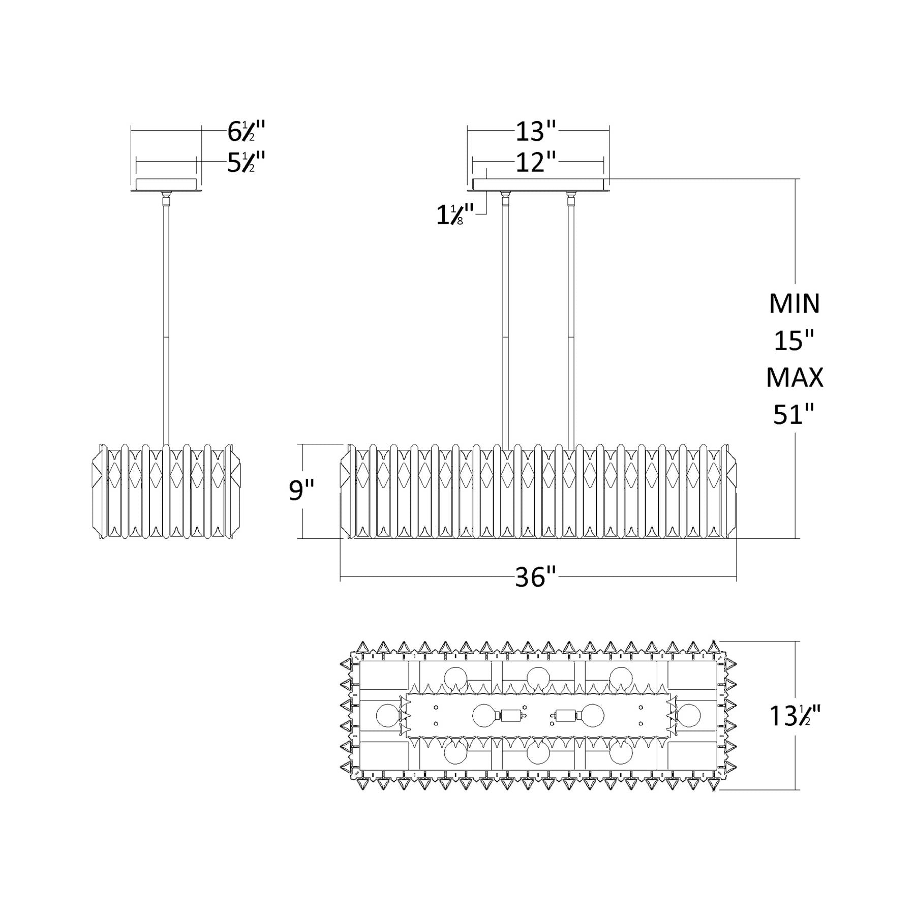 Terina Linear Pendant Light - line drawing.