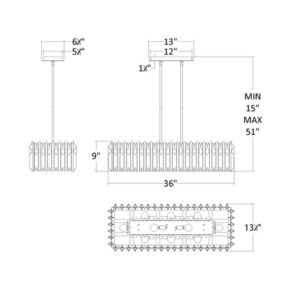 Terina Linear Pendant Light - line drawing.