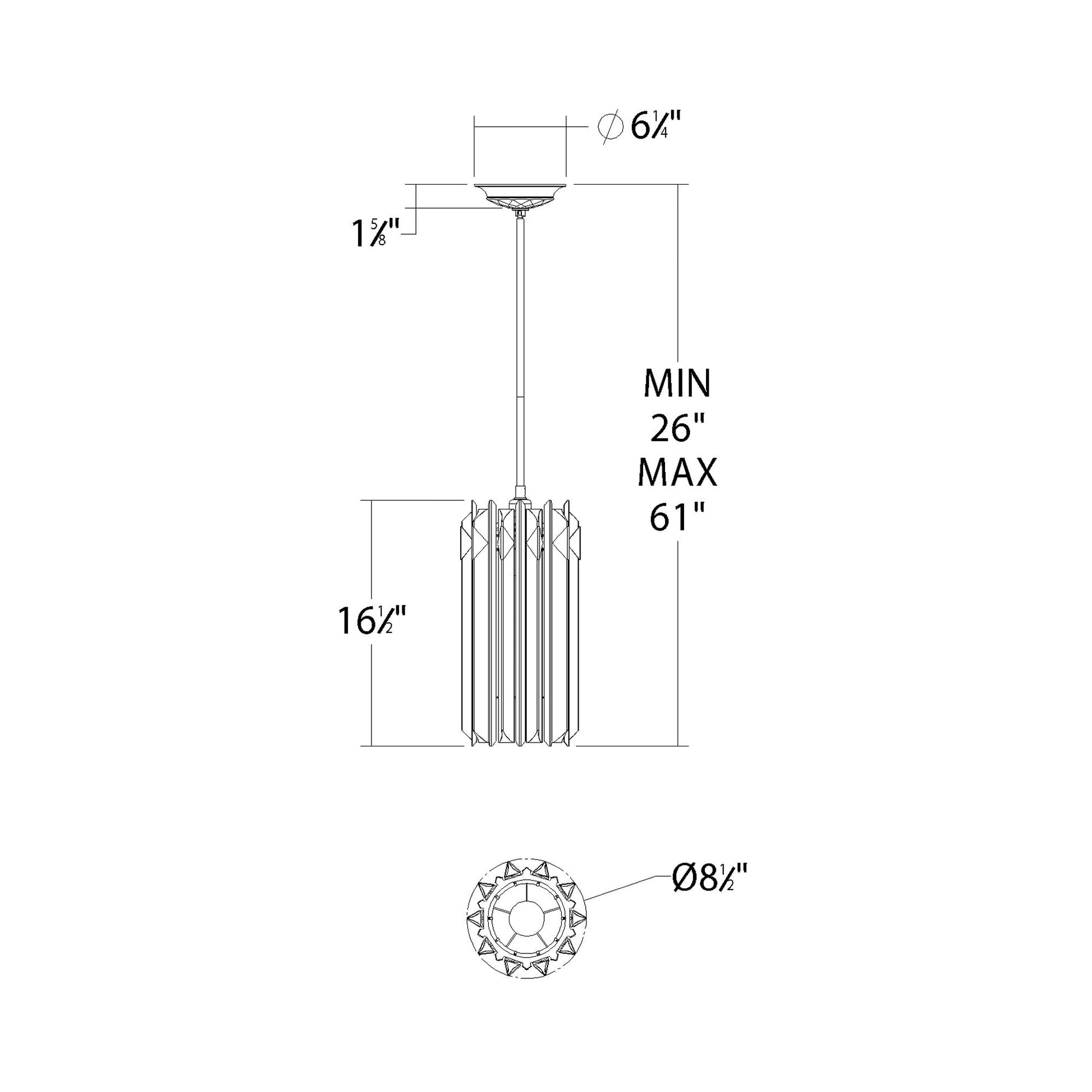 Terina Mini Pendant Light - line drawing.