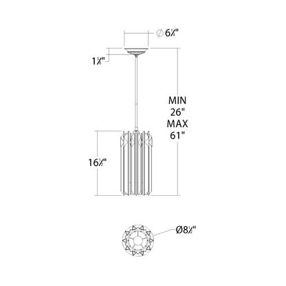 Terina Mini Pendant Light - line drawing.