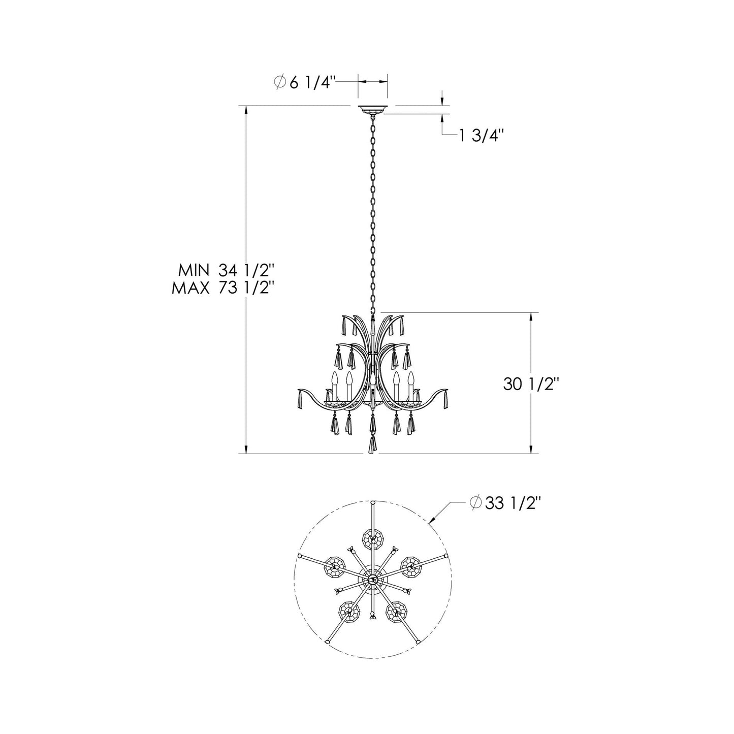 Tinsley Chandelier - line drawing.