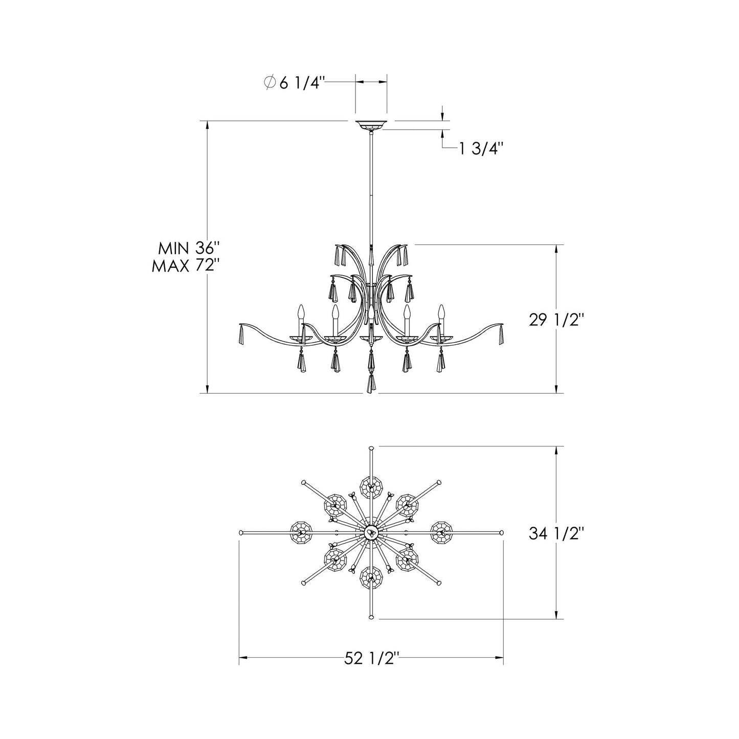 Tinsley Chandelier - line drawing.
