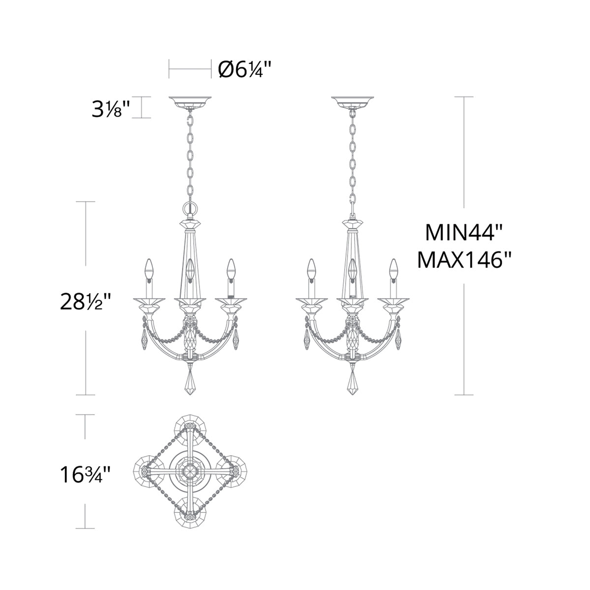Verona Chandelier - line drawing.
