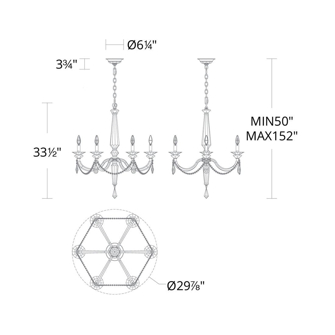 Verona Chandelier - line drawing.