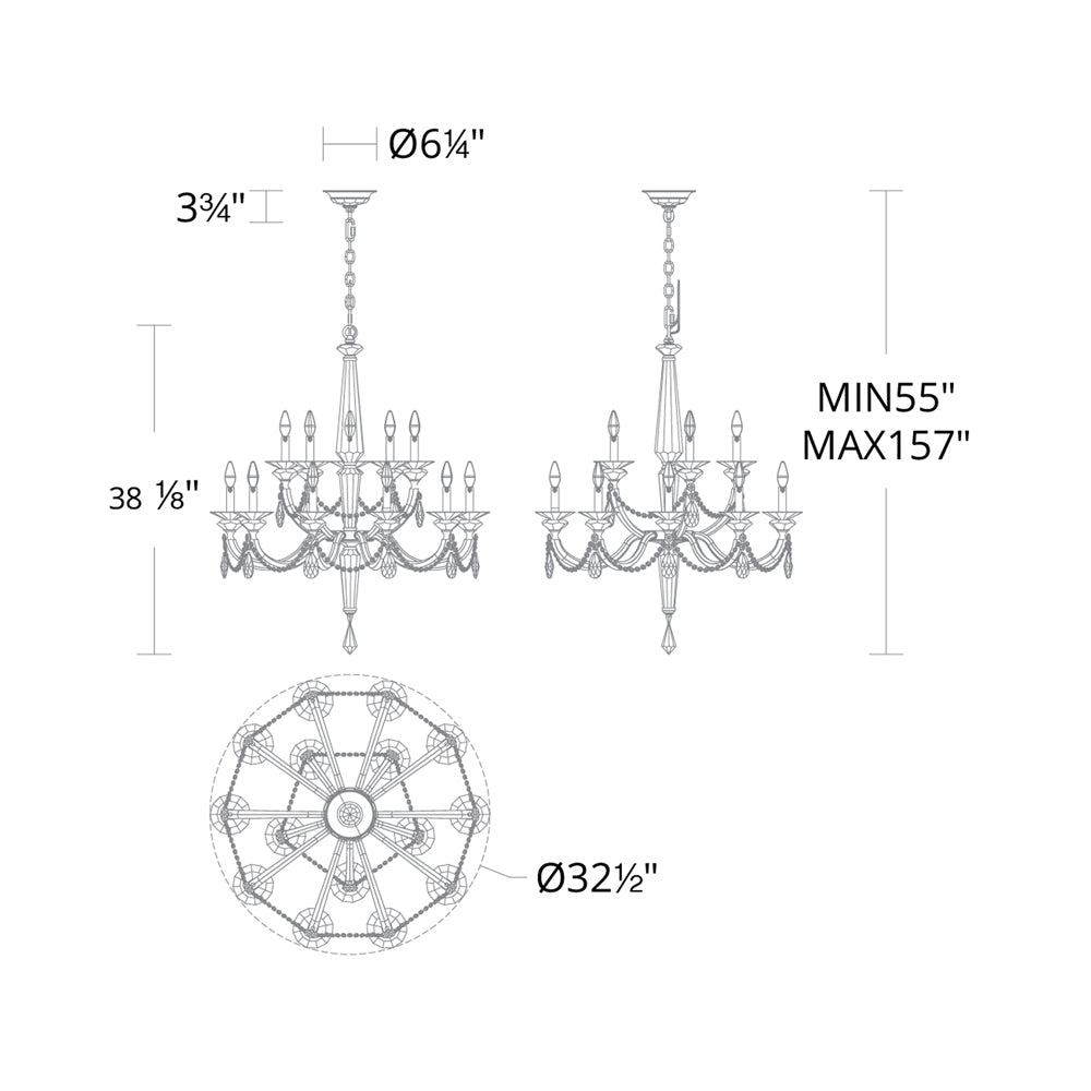 Verona Chandelier - line drawing.