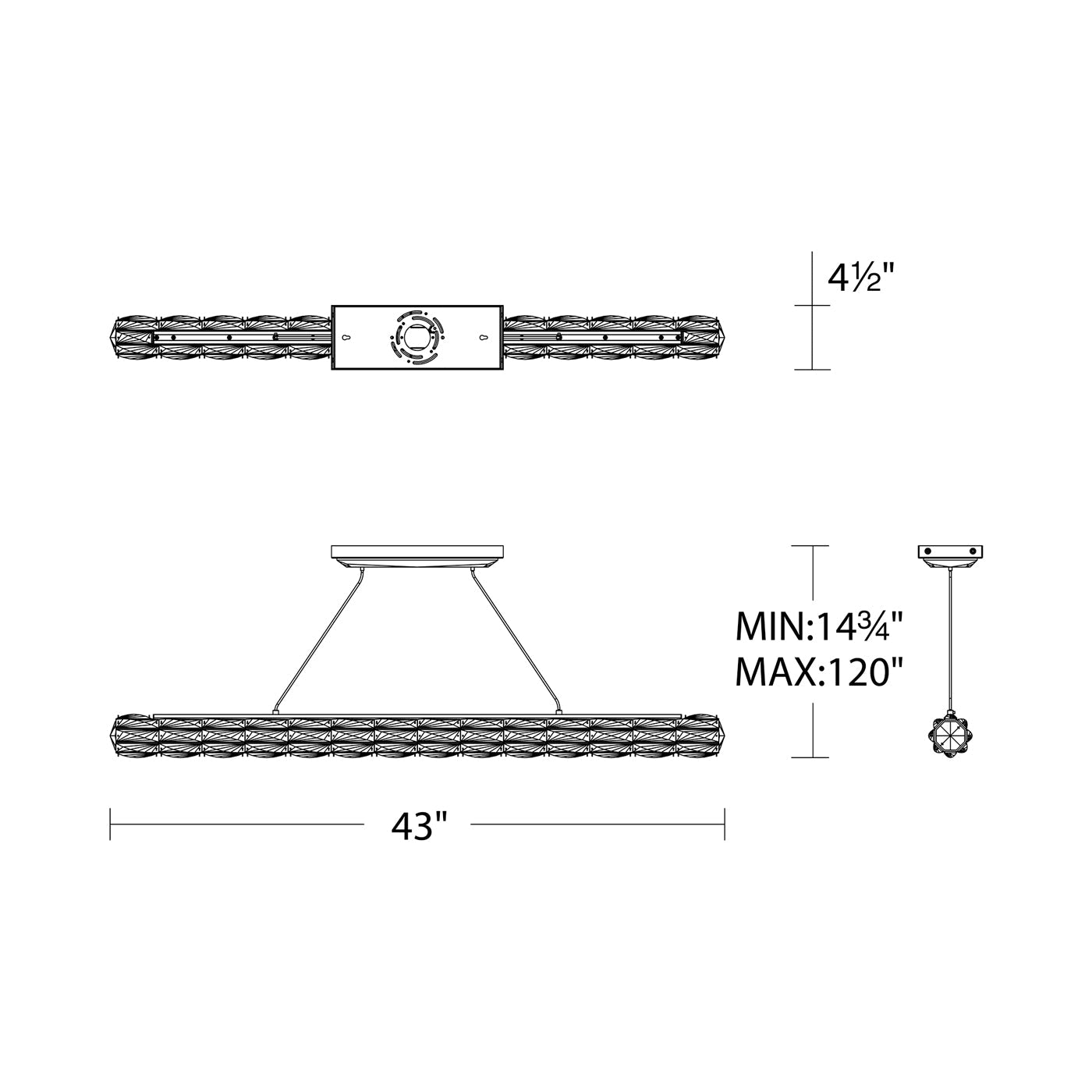 Verve LED Linear Pendant Light - line drawing.