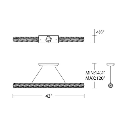Verve LED Linear Pendant Light - line drawing.