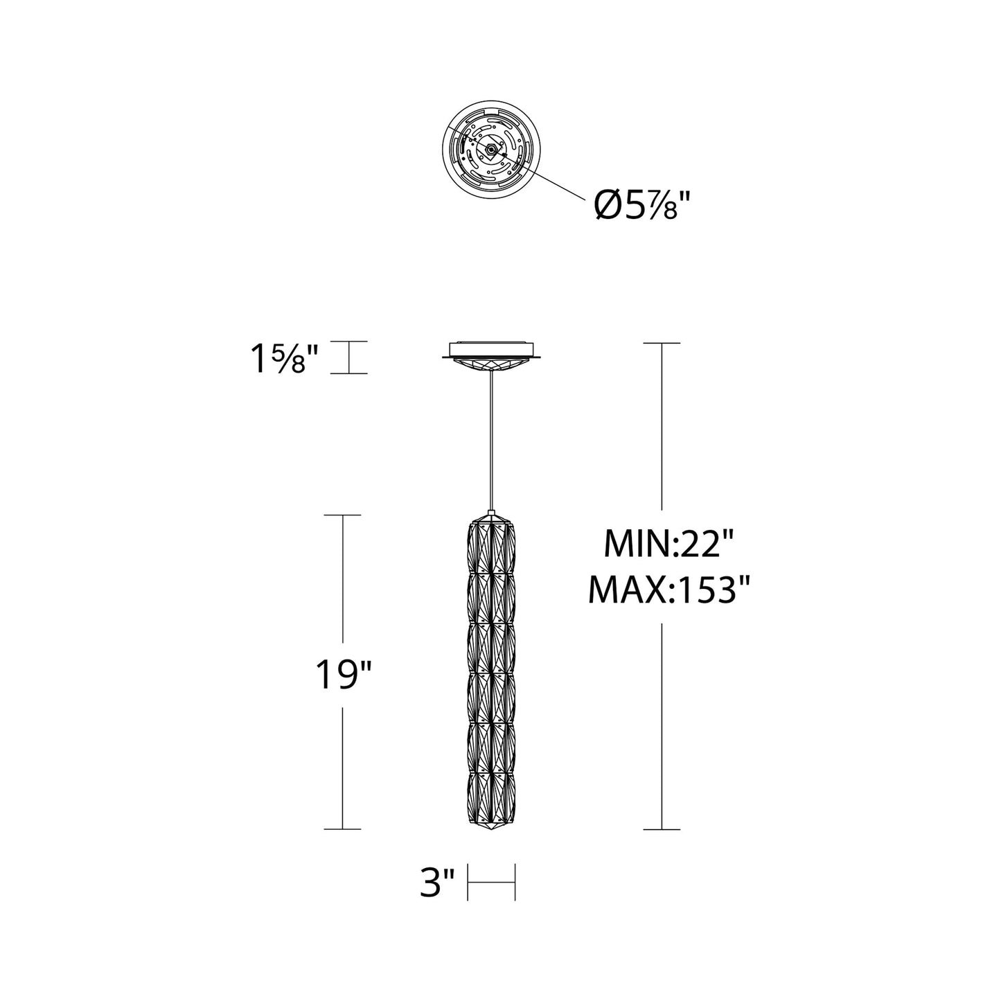 Verve LED Mini Pendant Light - line drawing.