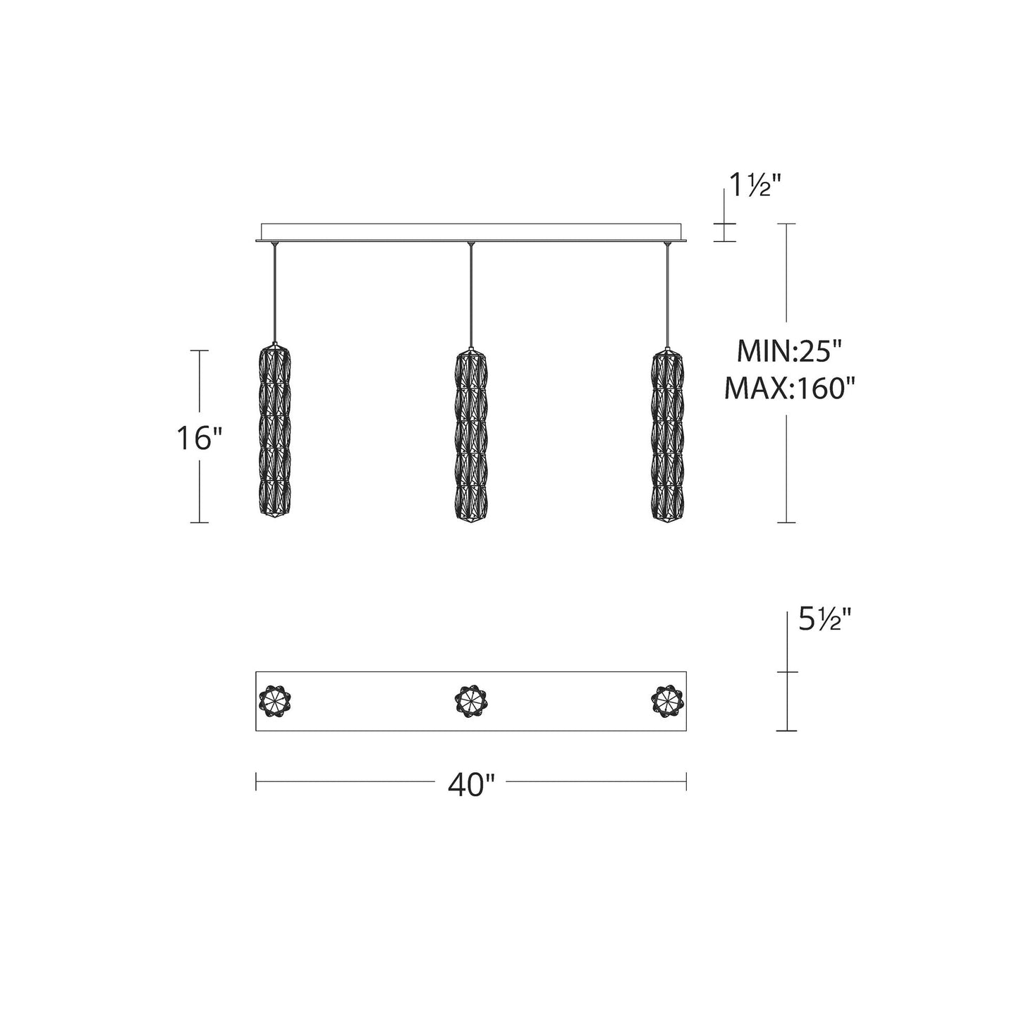Verve Linear LED Multi Light Pendant Light - line drawing.