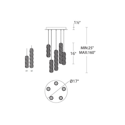 Verve Round LED Multi Light Pendant Light - line drawing.