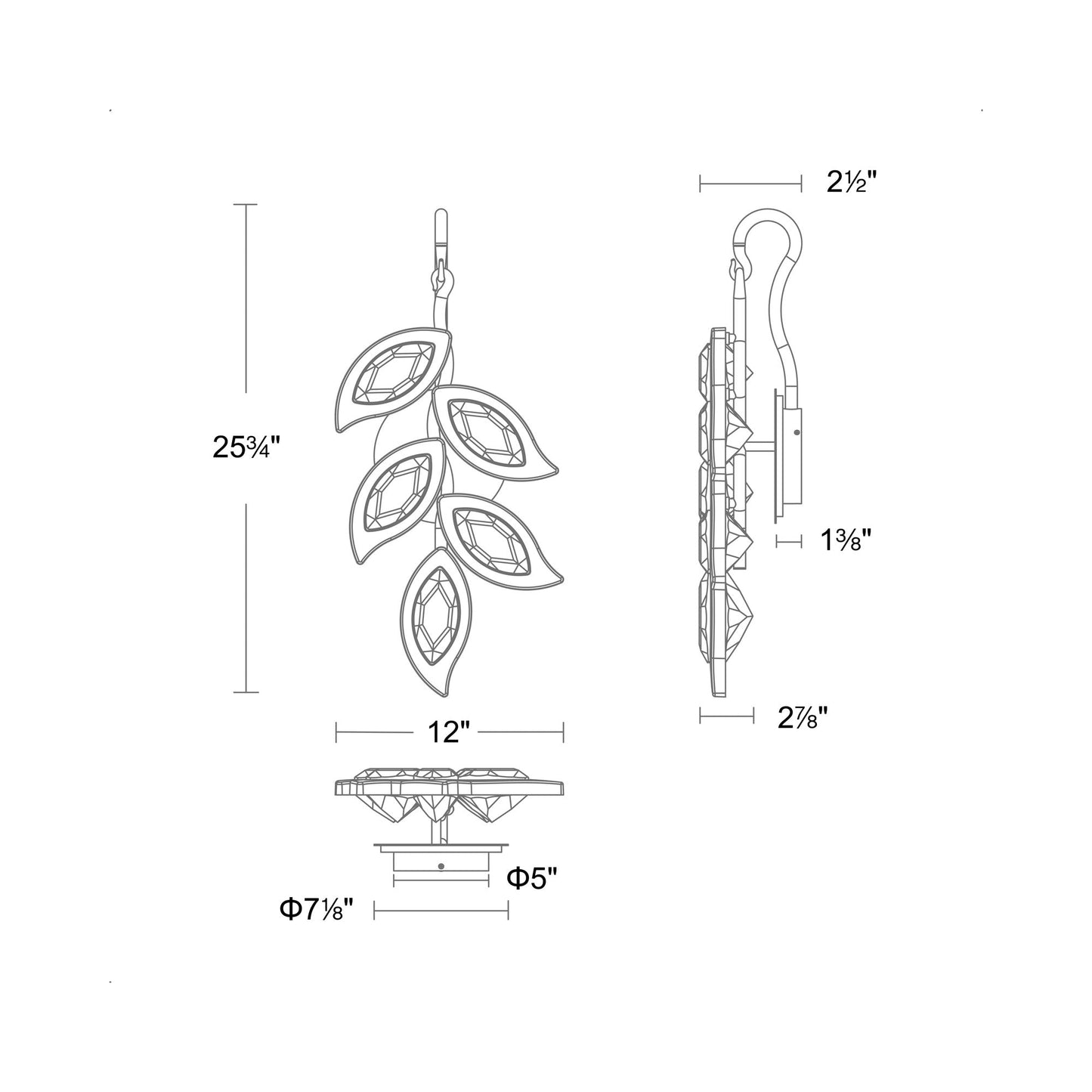 Vinessa LED Wall Light - line drawing.