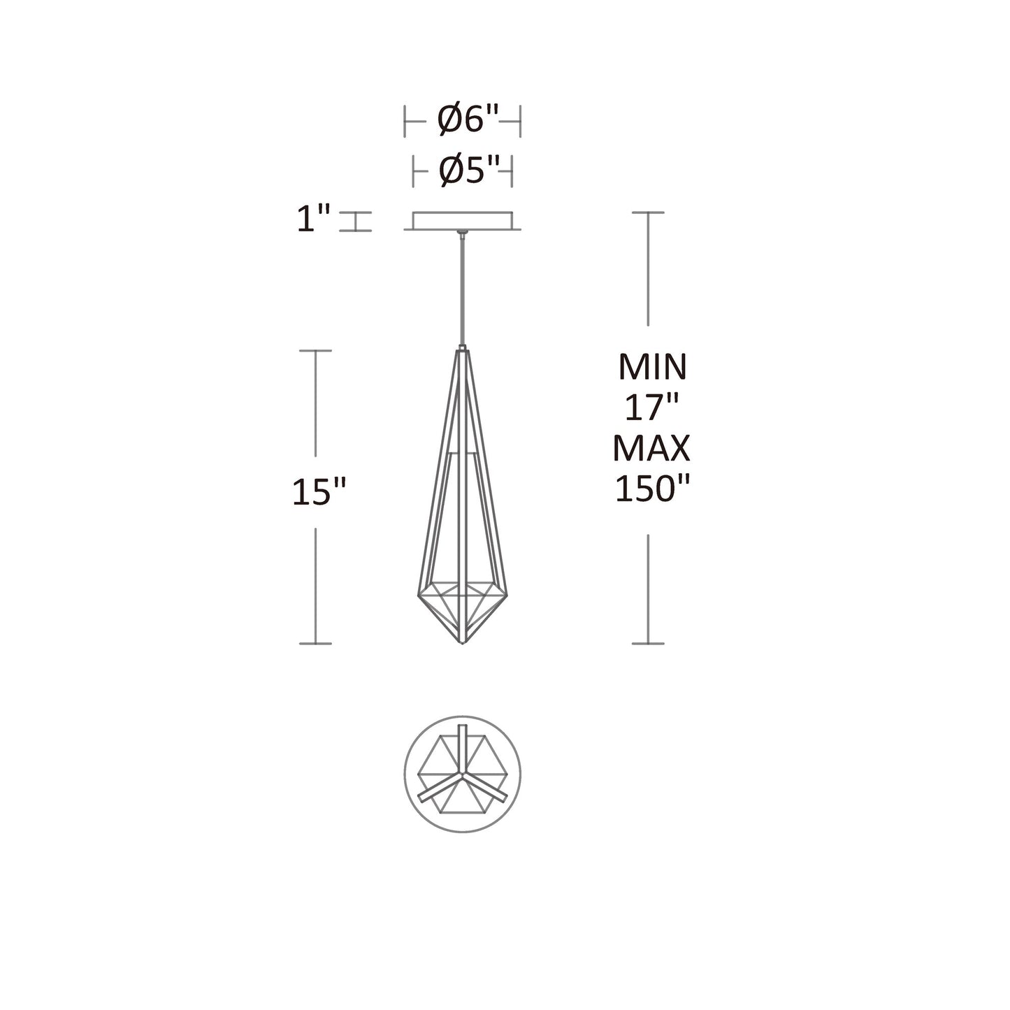 Violane Mini LED Pendant Light - line drawing.