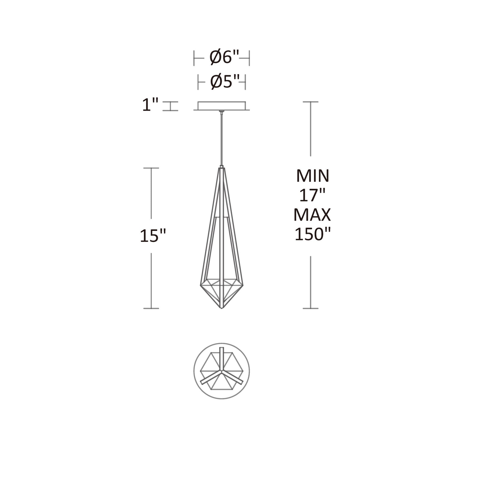 Violane Mini LED Pendant Light - line drawing.