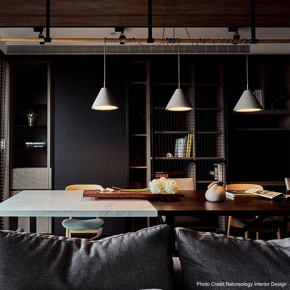 Castle Cone Pendant Light in living room.