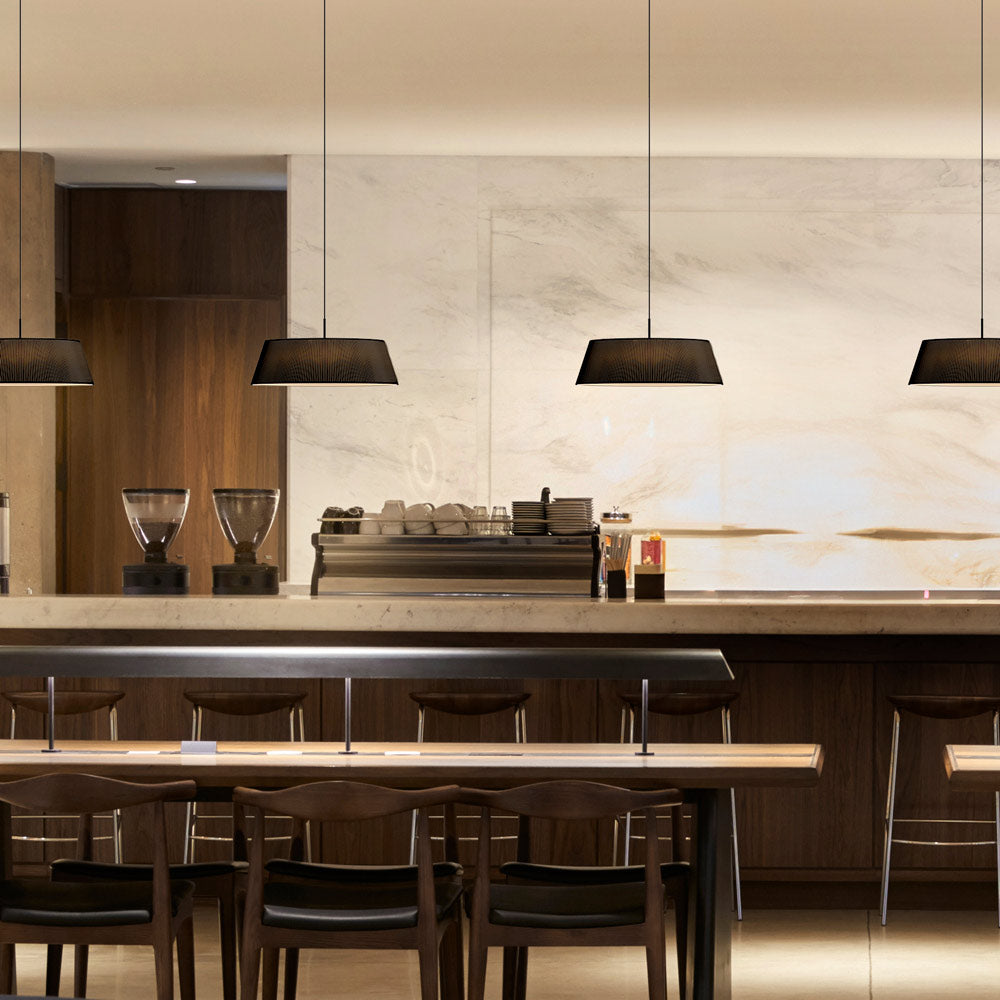 Halo LED Pendant Light in dining room.