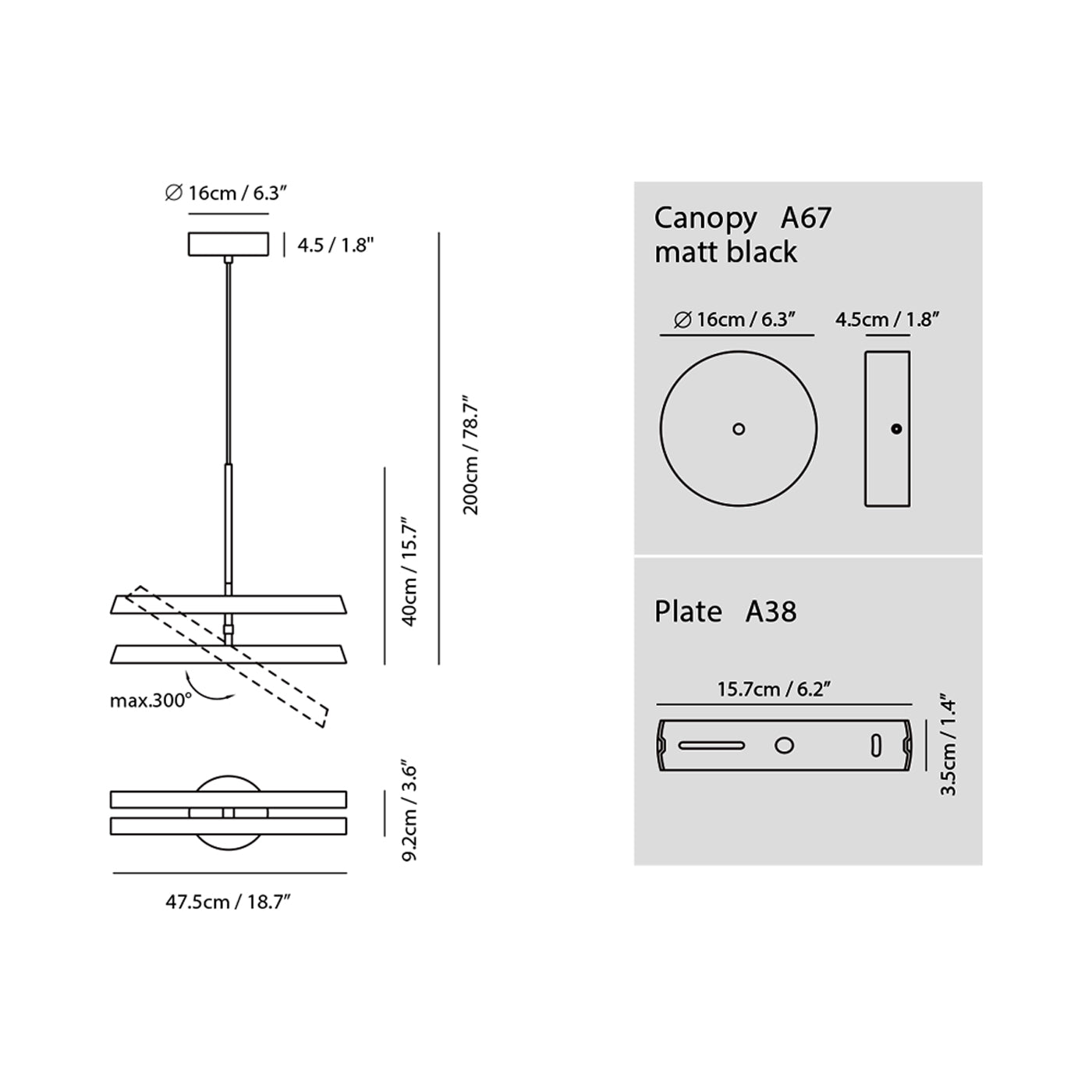 Konnect LED Pendant Light - line drawing.