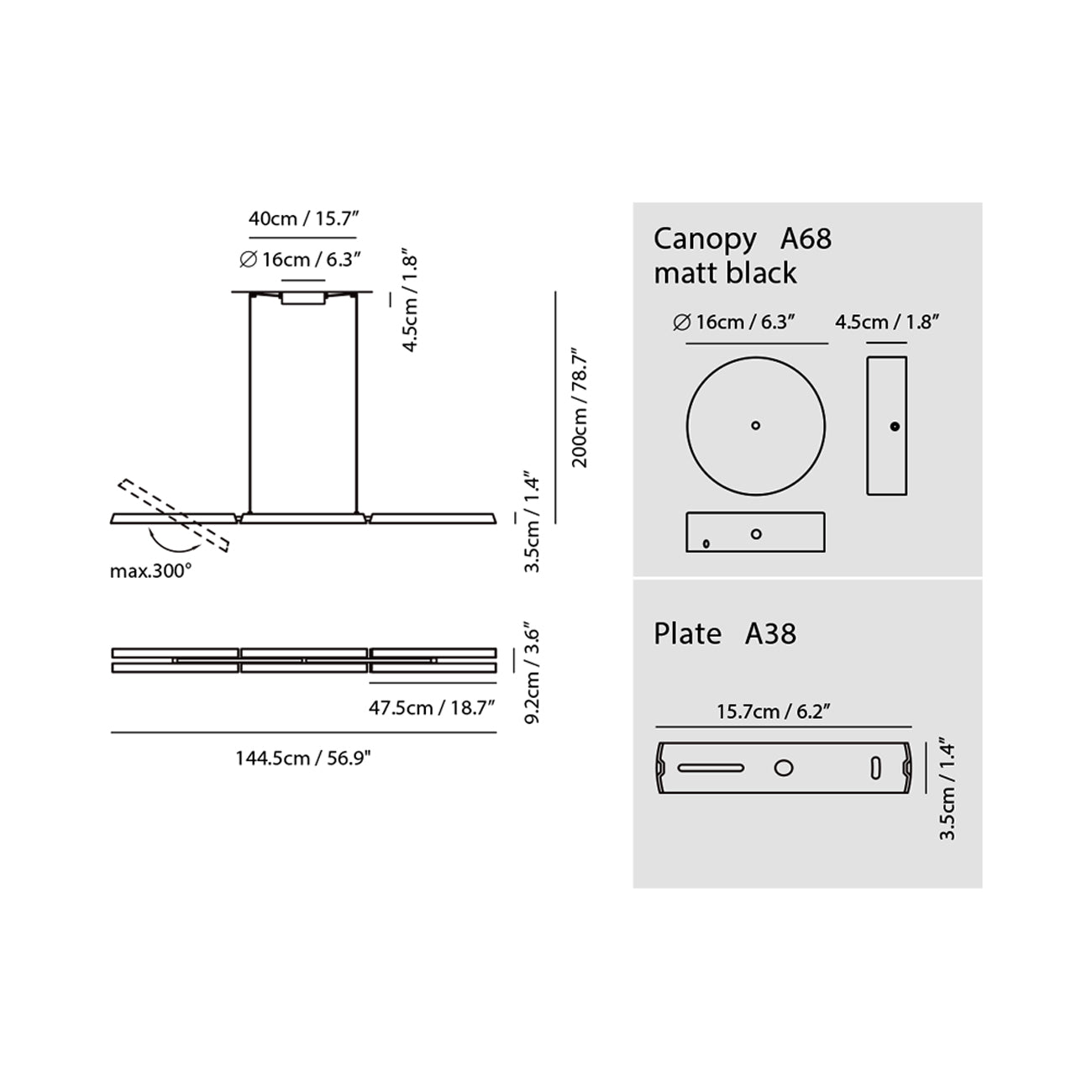Konnect LED Pendant Light - line drawing.