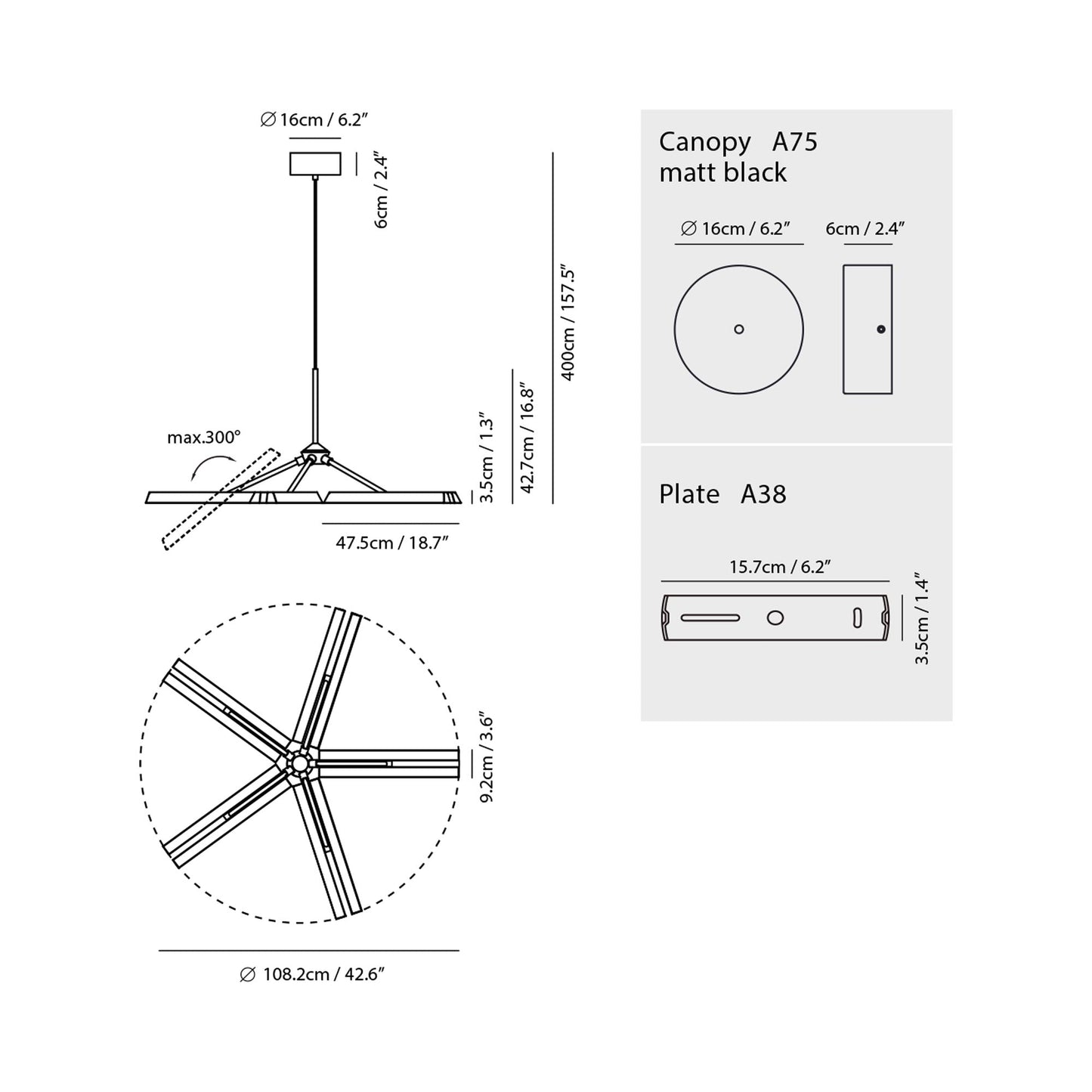 Konnect LED Pendant Light - line drawing.
