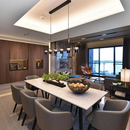 Ling LED Linear Pendant Light in dining room.