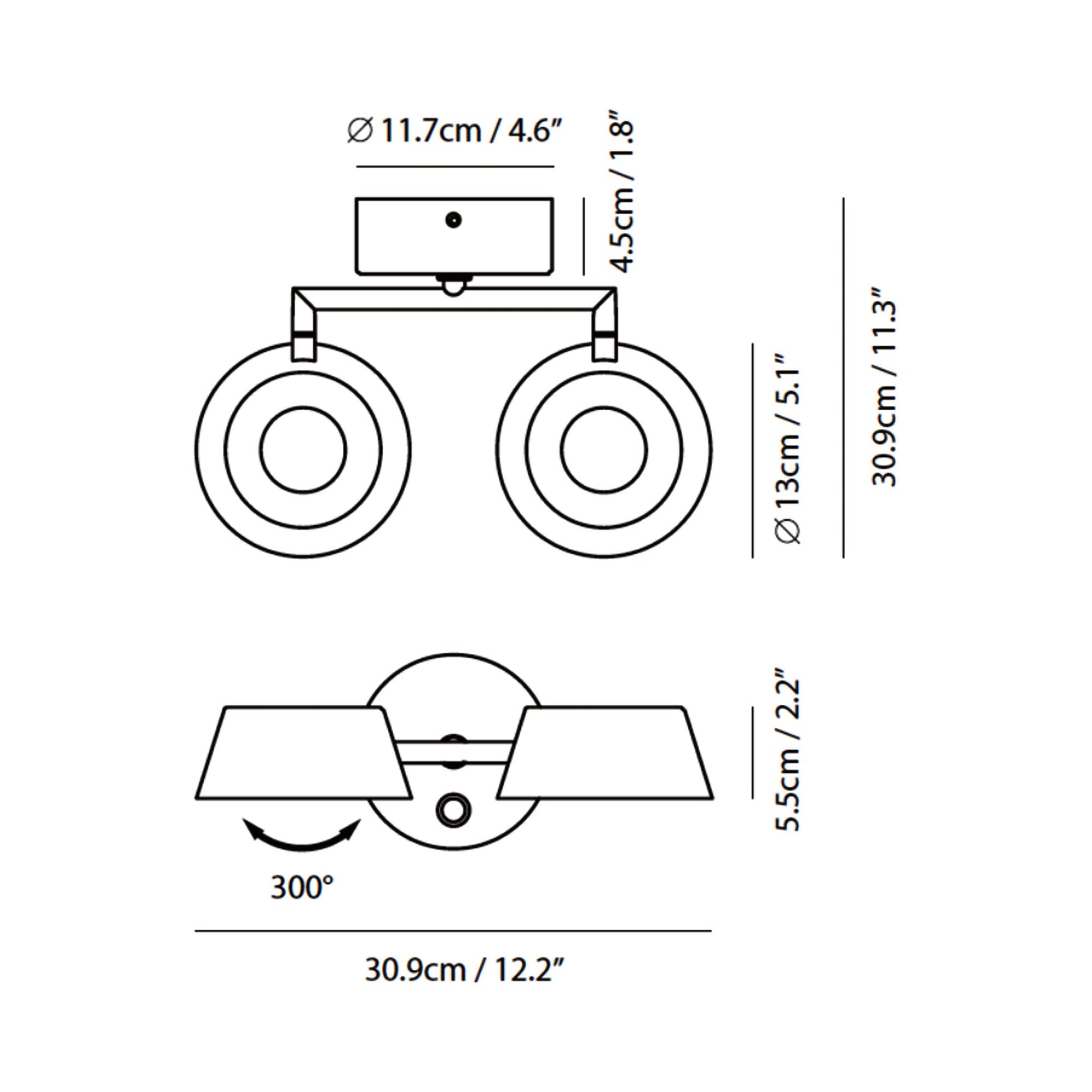 Olo 130WR2 LED Wall Light - line drawing.