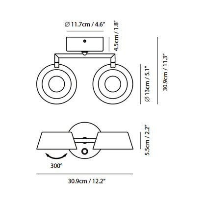 Olo 130WR2 LED Wall Light - line drawing.