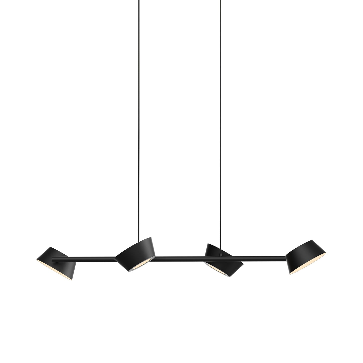 Olo 132PL4 Linear LED Pendant Light in Shiny Black with Matt Black.