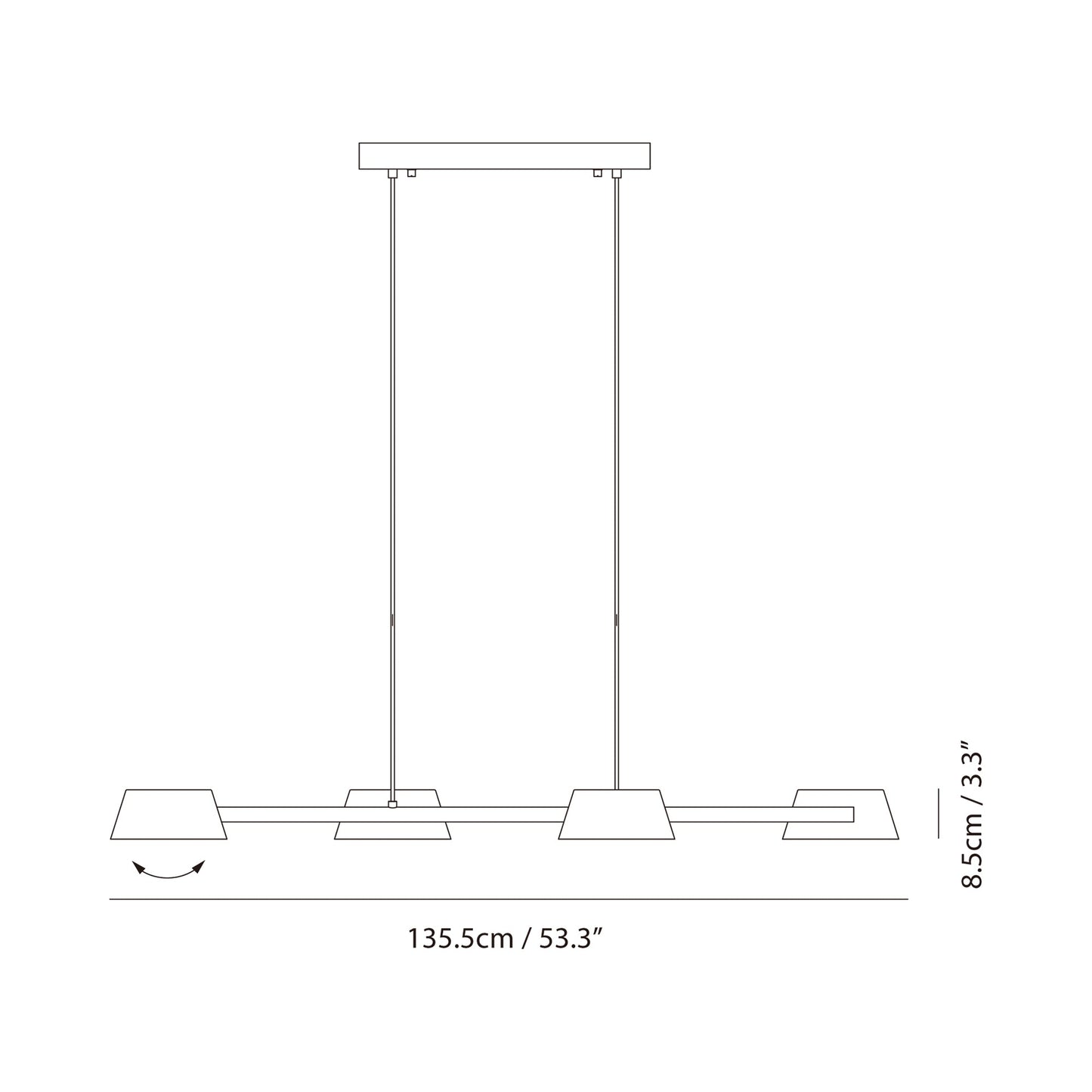 Olo 132PL4 Linear LED Pendant Light - line drawing.