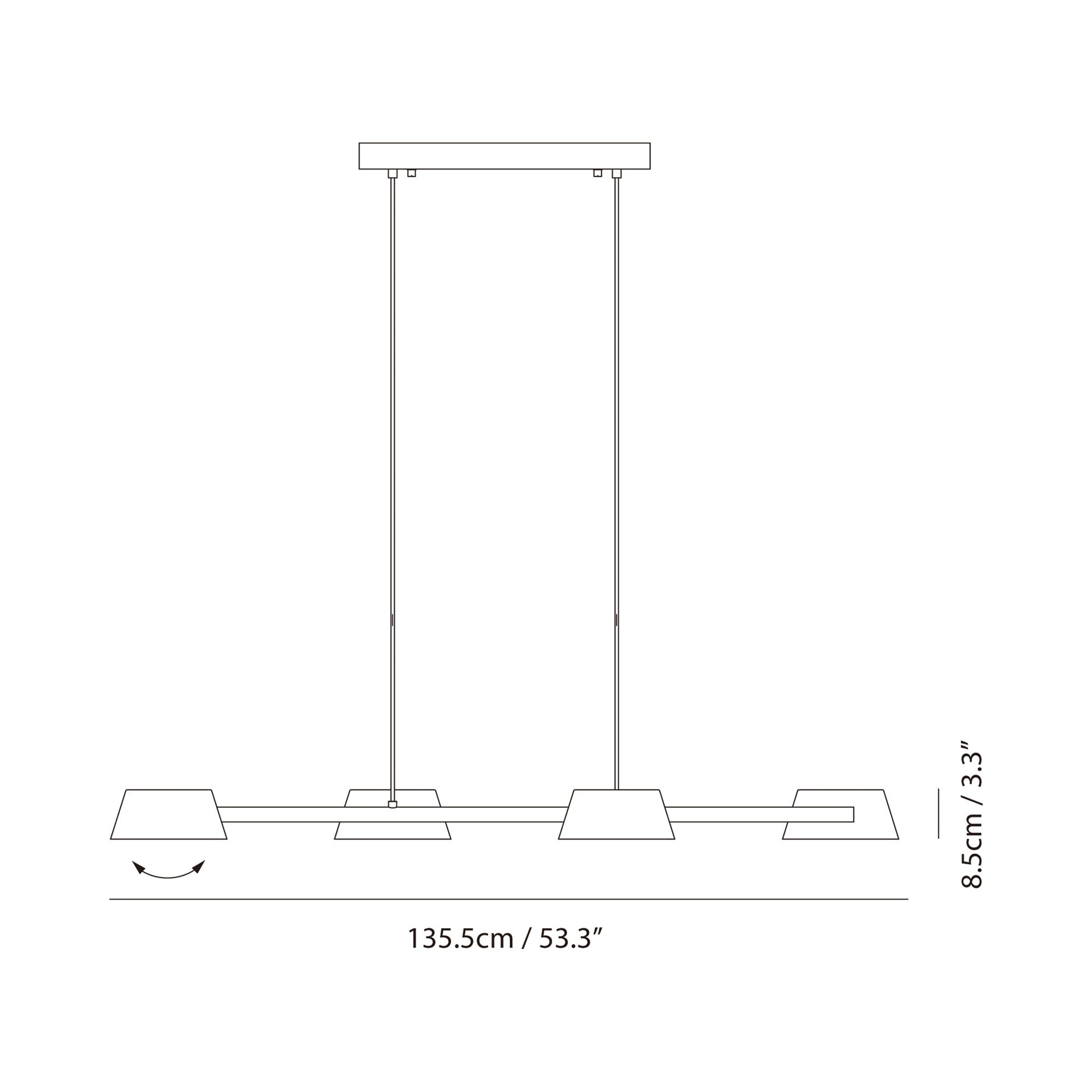 Olo 132PL4 Linear LED Pendant Light - line drawing.