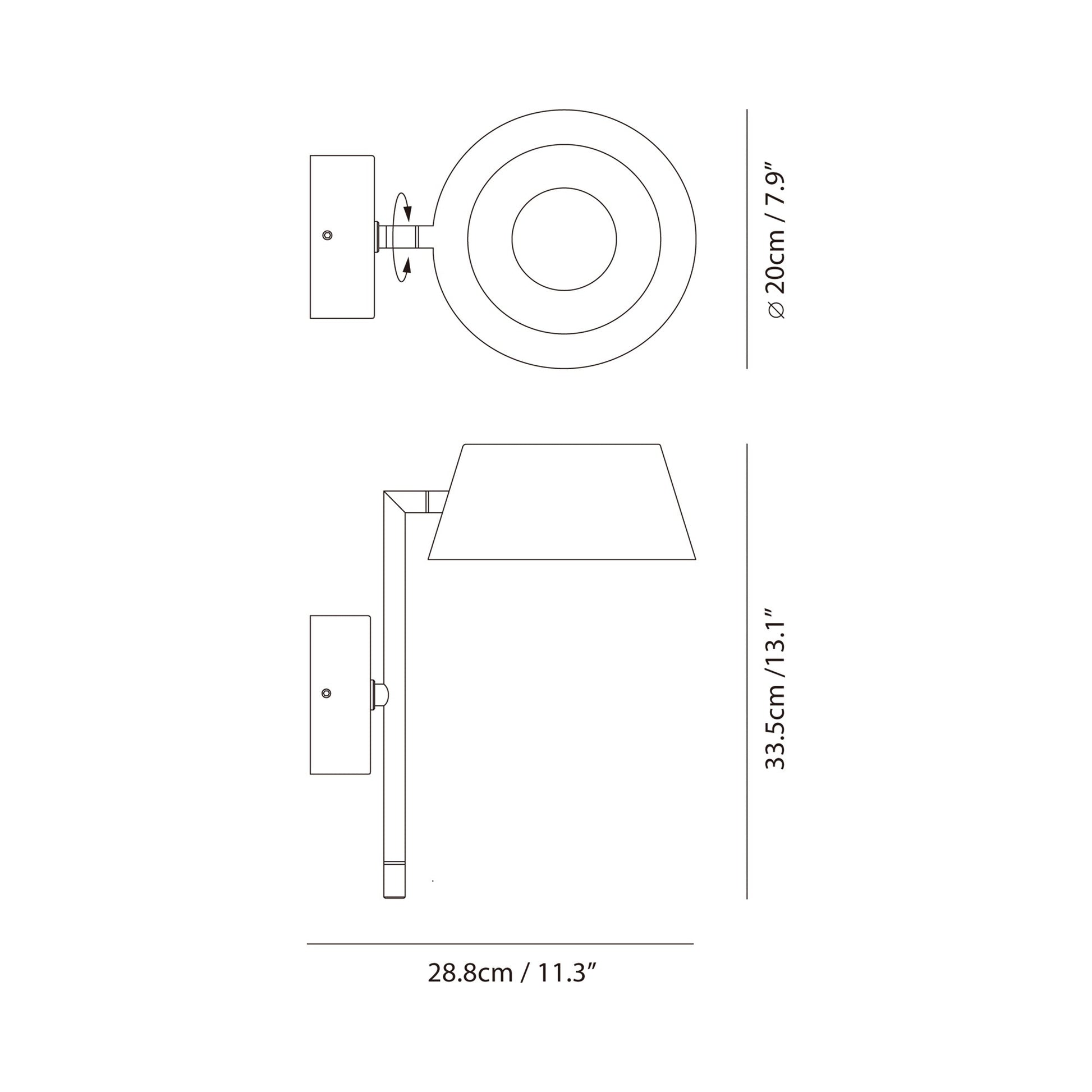 Olo 132WU LED Arm Wall Light - line drawing.