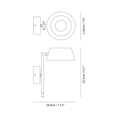 Olo 132WU LED Arm Wall Light - line drawing.