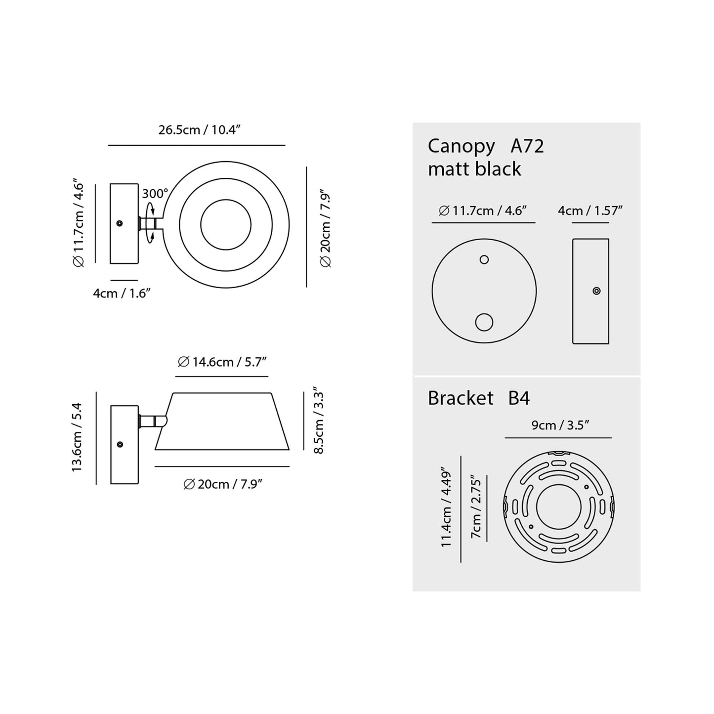 OLO LED Wall Light - line drawing.