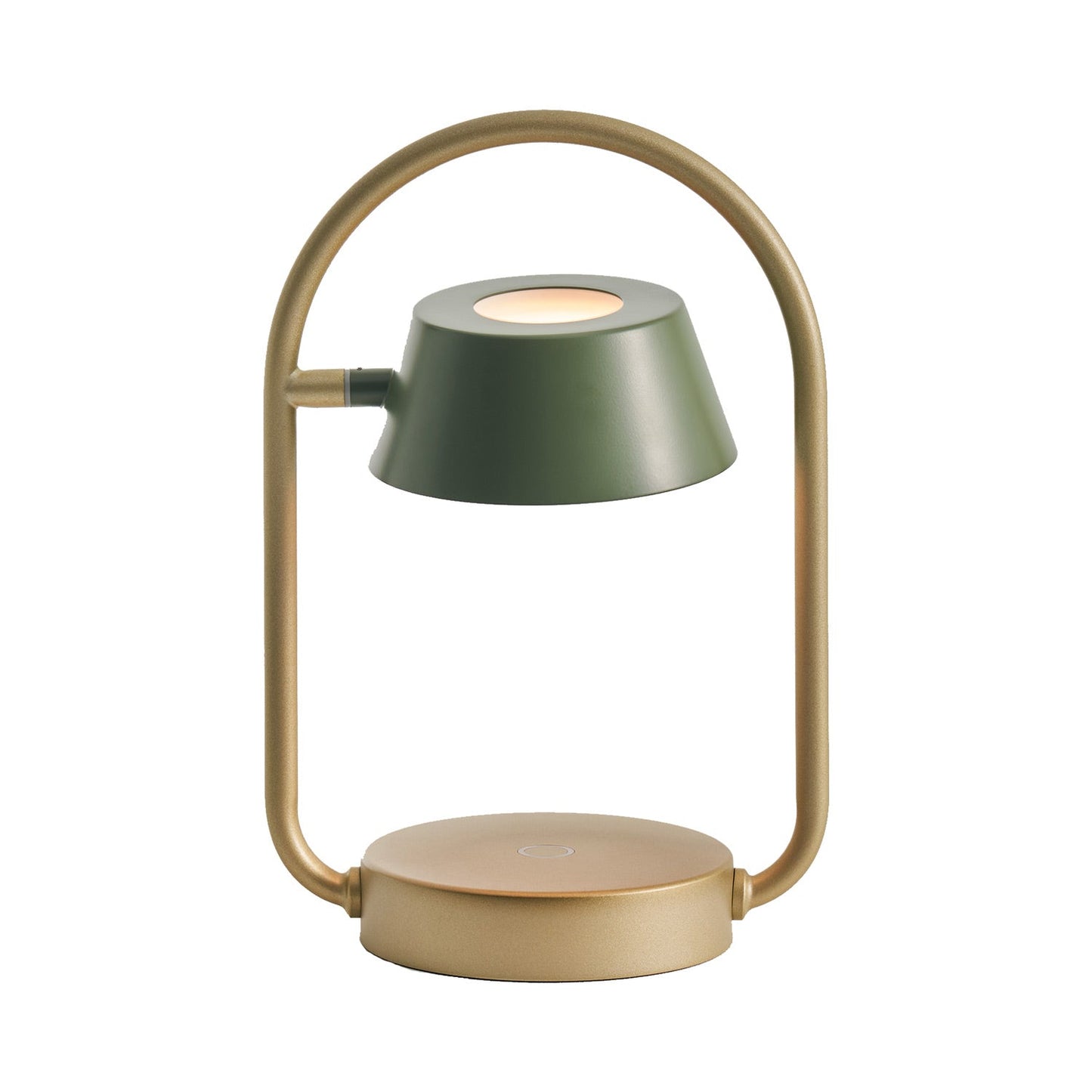 Olo Rechargeable LED Table Lamp in Olive Green with Champagne Gold.
